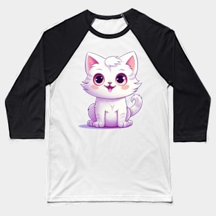 Cute Cartoon White Tabby Kitten Baseball T-Shirt